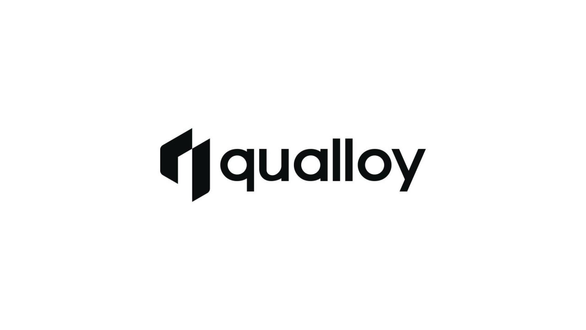 Black qualloy text in lowercase with a bold, geometric logo on the left consisting of two black shapes forming an abstract Q on a white background.