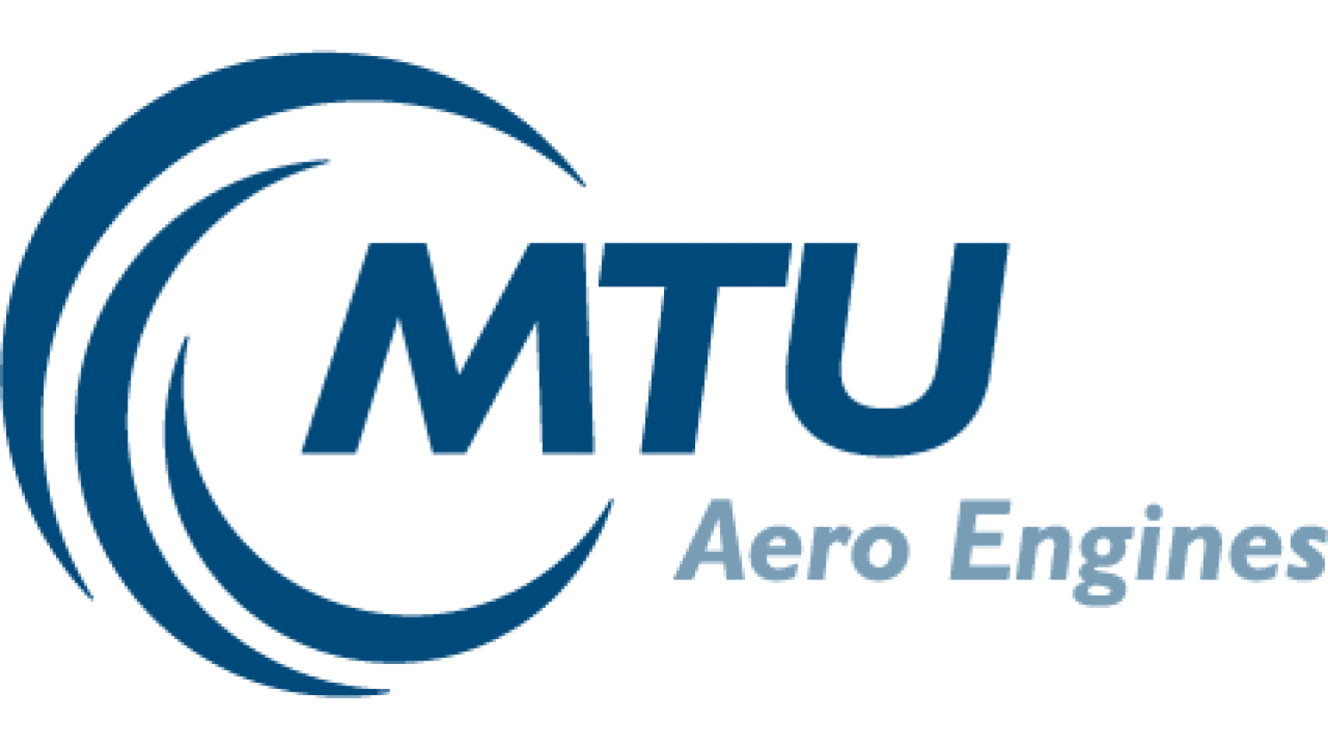 MTU Aero Engines logo featuring stylized blue circular lines on the left and bold blue text “MTU” with smaller gray text “Aero Engines” to the right.